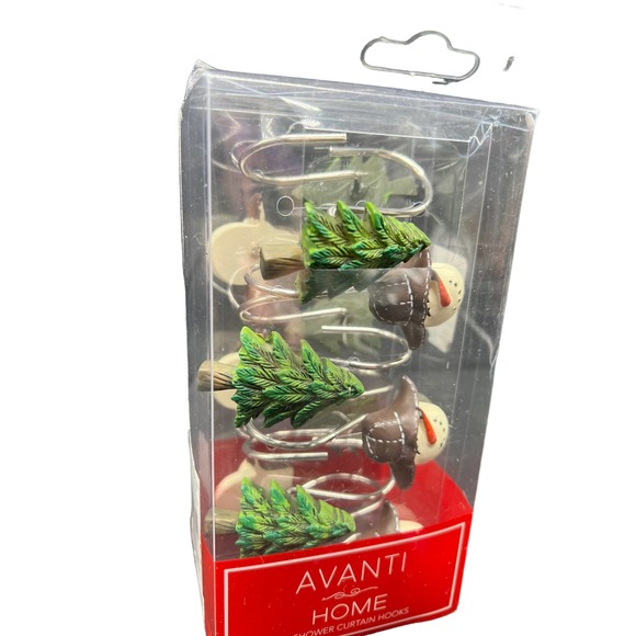 Avanti Home Christmas Shower Curtain Hook Set of 12 Snowmen & Trees - NIB - Picture 3 of 3